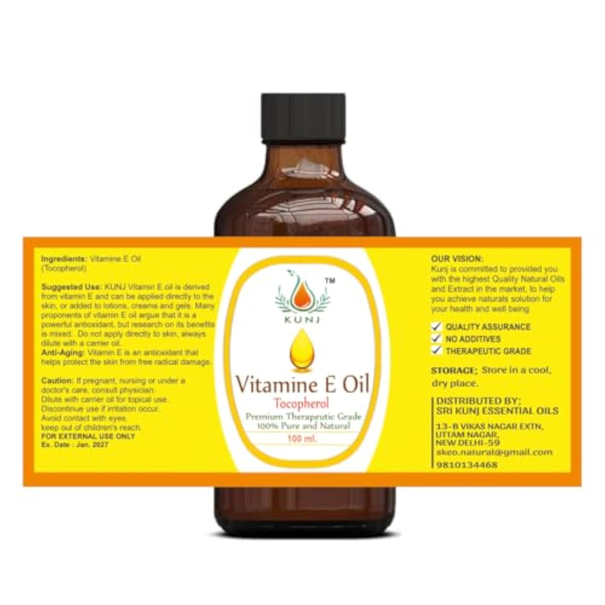 KUNJ Vitamin E Oil, 100% Pure
